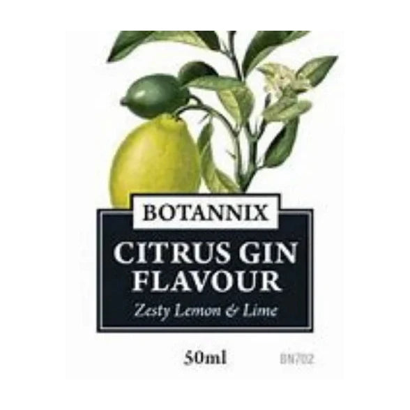 Botannix Citrus Gin Flavour 50ml label with lemon and lime artwork.